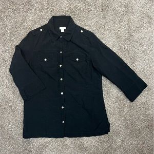 Chicos‎ shirt womens medium black button down casual blouse 3/4 sleeves top